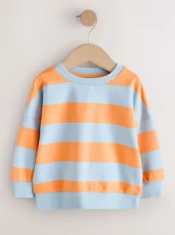 Truien En Breisels|Sweaters En Hoody´S*Next Orange & Blue Stripe - Sweatshirt met ronde hals en all-over print (3 mnd - 7 jr)