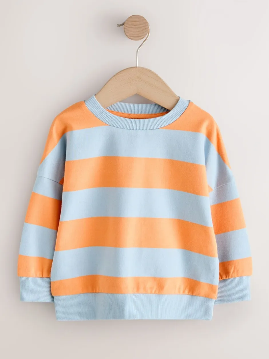 Truien En Breisels|Sweaters En Hoody´S*Next Orange & Blue Stripe - Sweatshirt met ronde hals en all-over print (3 mnd - 7 jr)