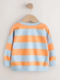 Truien En Breisels|Sweaters En Hoody´S*Next Orange & Blue Stripe - Sweatshirt met ronde hals en all-over print (3 mnd - 7 jr)
