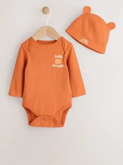 Rompertjes En Hemdjes*Next Oranje - Baby bodysuit met Lange mouwen en mutsje voor Halloween Set