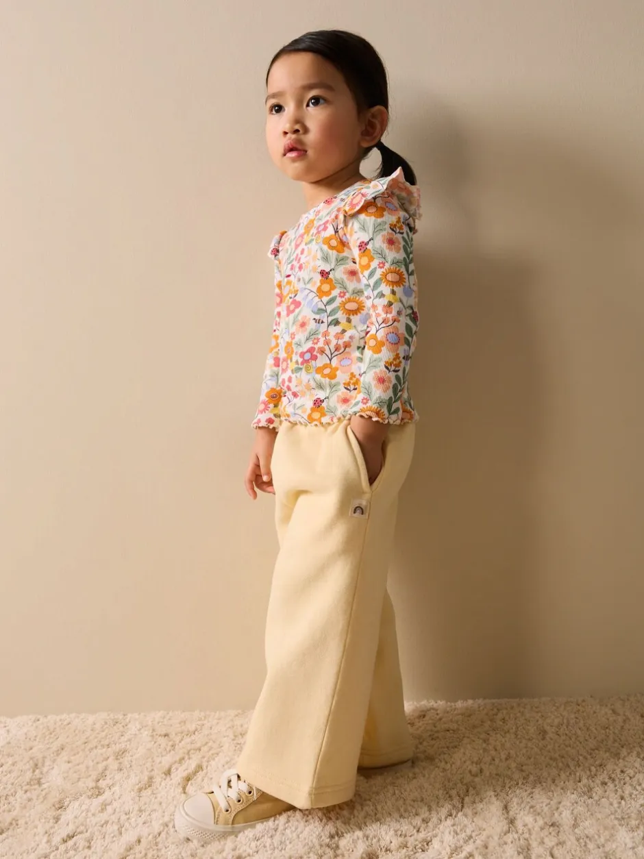 Tops|T-Shirts*Next - Long Sleeve Ribbed Frill Top (3mths-7yrs) Oranje fijn gebloemd