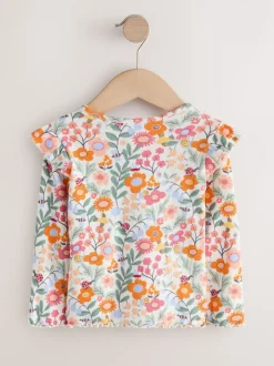 Tops|T-Shirts*Next - Long Sleeve Ribbed Frill Top (3mths-7yrs) Oranje fijn gebloemd