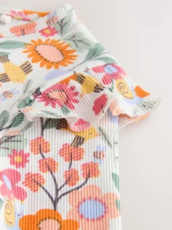 Tops|T-Shirts*Next - Long Sleeve Ribbed Frill Top (3mths-7yrs) Oranje fijn gebloemd