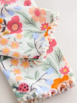 Broeken En Leggings*Next - Ribbed Leggings (3mths-7yrs) Oranje fijn gebloemd
