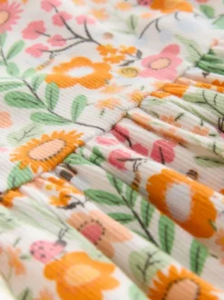 Jurken|Next - Short Sleeve Ribbed Dress (3mths-7yrs) Oranje met bloemen