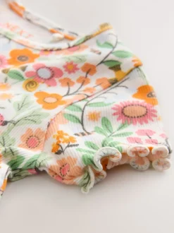 Jurken|Next - Short Sleeve Ribbed Dress (3mths-7yrs) Oranje met bloemen
