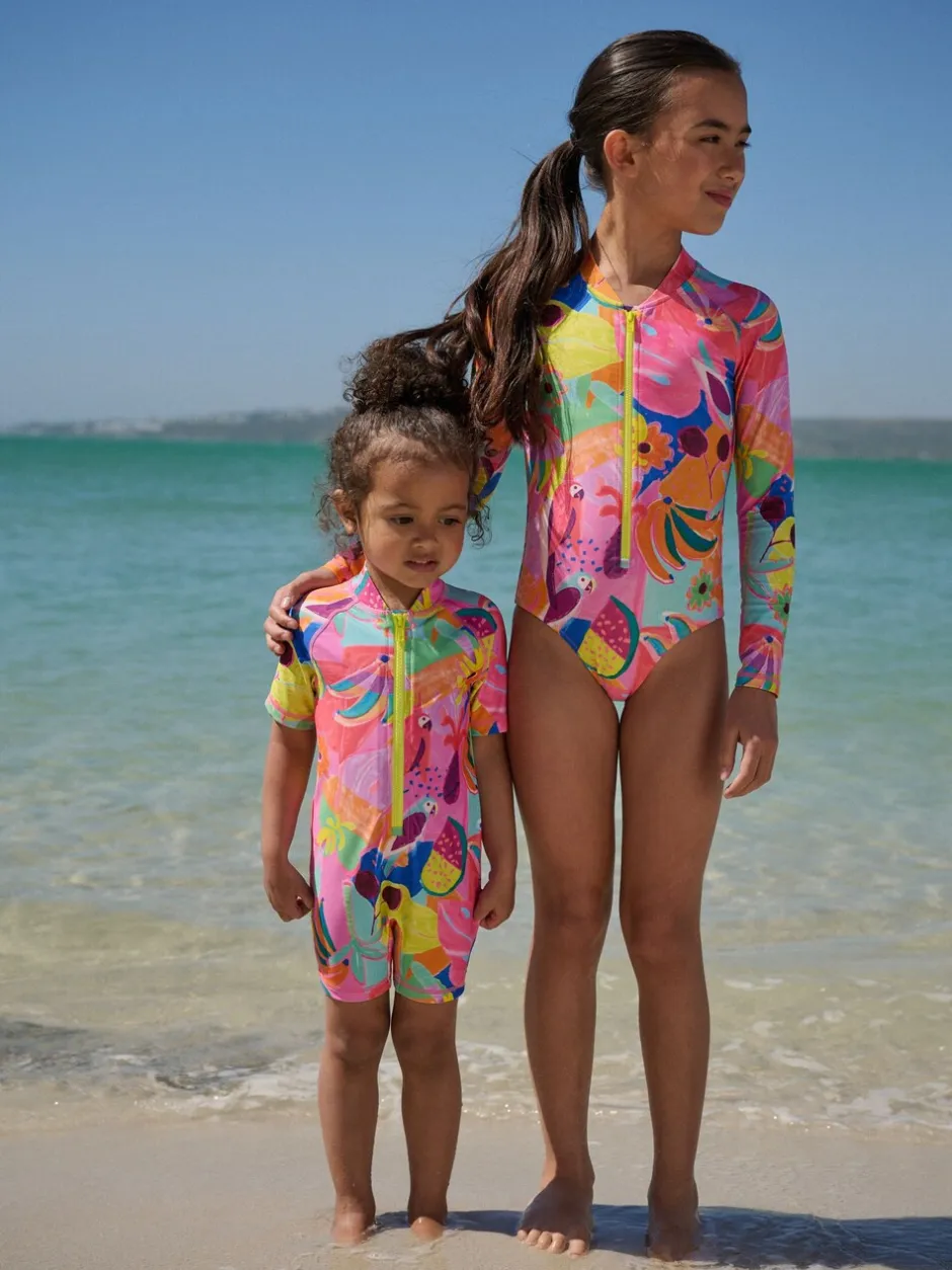 Badkleding|Next Oranje tropisch - Long Sleeve Sunsafe Swimsuit (3mths-16yrs)