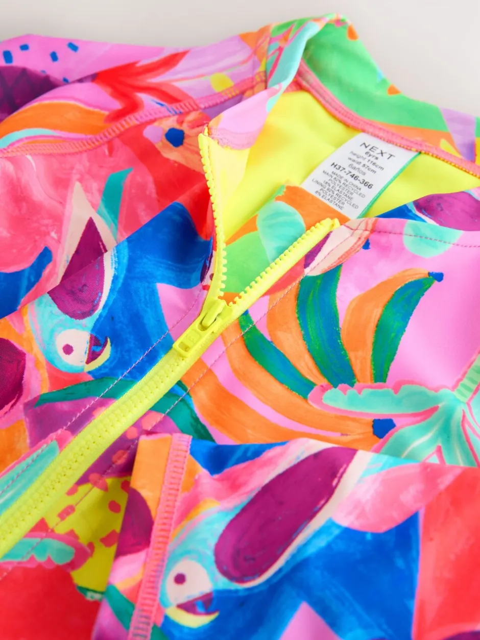 Badkleding|Next Oranje tropisch - Long Sleeve Sunsafe Swimsuit (3mths-16yrs)