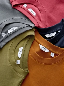 T-Shirts En Hemden*Next - Set van 5 ruimvallende dikke T-shirts Oranje/Grijs/Groen/Marineblauw/Rood