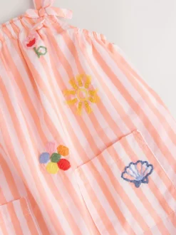 Tuinbroeken|Next - Baby 100% katoenen geweven bretelbroeken (0mnd -3jr) Oranje/wit gestreept