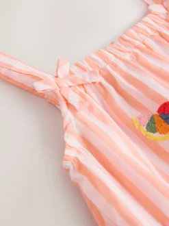 Tuinbroeken|Next - Baby 100% katoenen geweven bretelbroeken (0mnd -3jr) Oranje/wit gestreept
