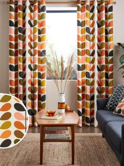 Gordijnen|Gordijnen|Orla Kiely - Veelkleurige ringgordijnen met bladertakken