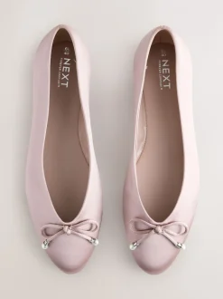 Lage Schoenen|Next - Ballerina's met pareleffect en strikdetail voor bruidsmeisjes Oudroze