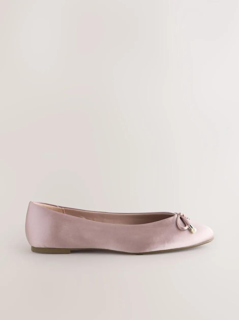 Lage Schoenen|Next - Ballerina's met pareleffect en strikdetail voor bruidsmeisjes Oudroze