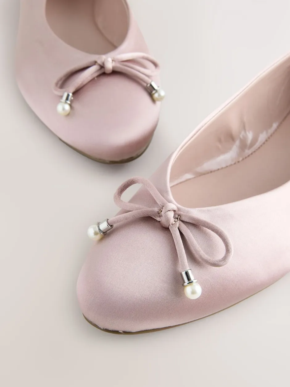 Lage Schoenen|Next - Ballerina's met pareleffect en strikdetail voor bruidsmeisjes Oudroze