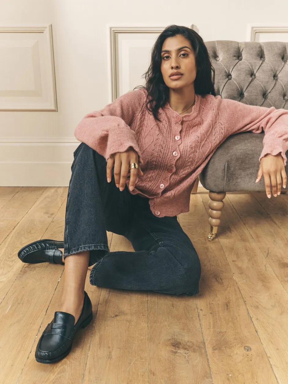 Gebreide Kleding|Laura Ashley - Pointelle Button Through Scallop Cardigan With A Touch Of Wool Oudroze
