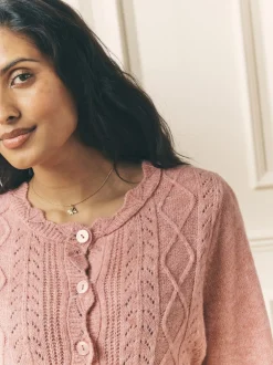 Gebreide Kleding|Laura Ashley - Pointelle Button Through Scallop Cardigan With A Touch Of Wool Oudroze
