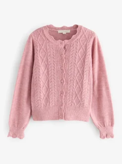 Gebreide Kleding|Laura Ashley - Pointelle Button Through Scallop Cardigan With A Touch Of Wool Oudroze