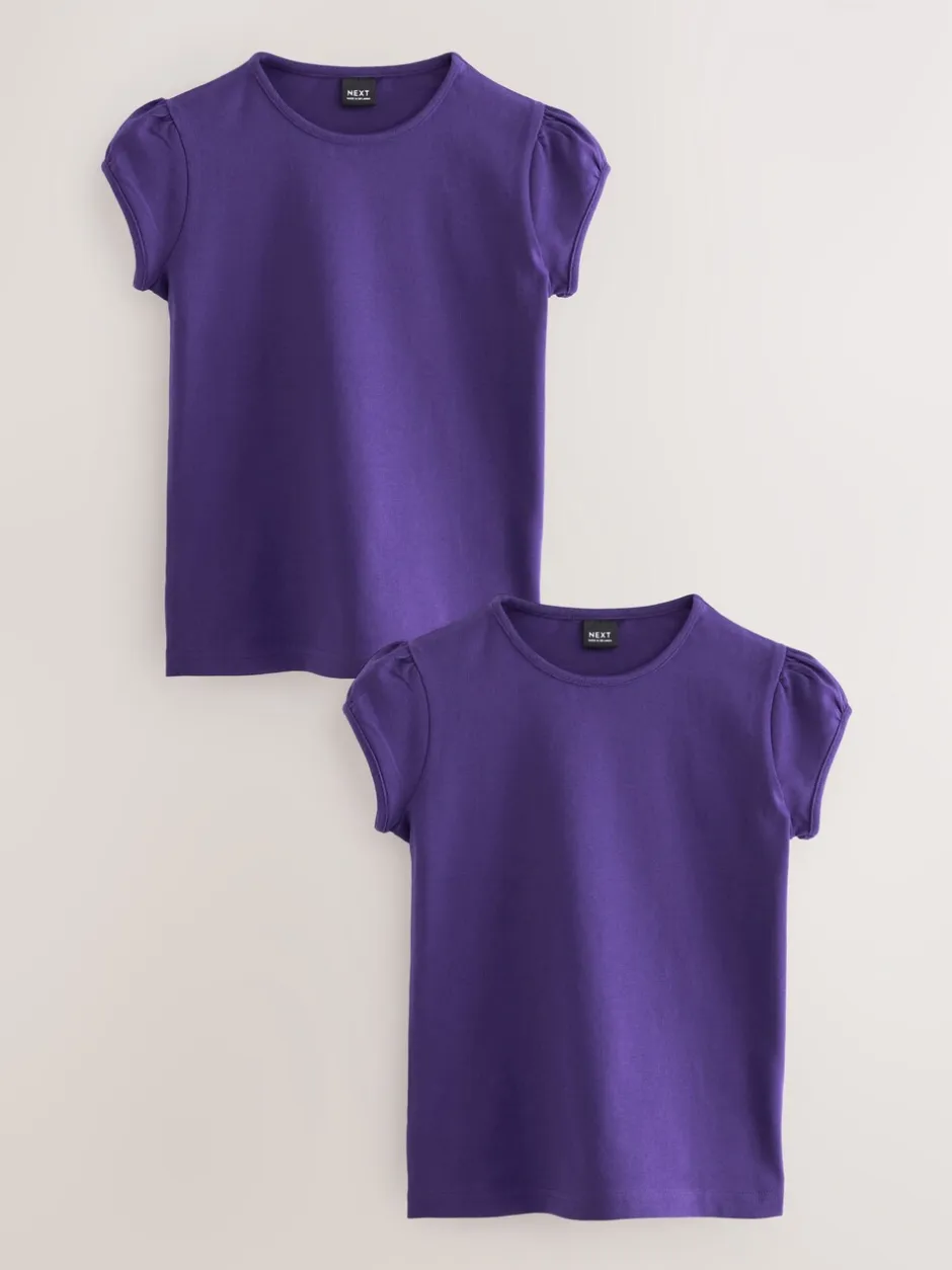 Schoolkleding|T-Shirts|Next Paars - 2 -pack T-shirts met pofmouwen (3-16jaar)