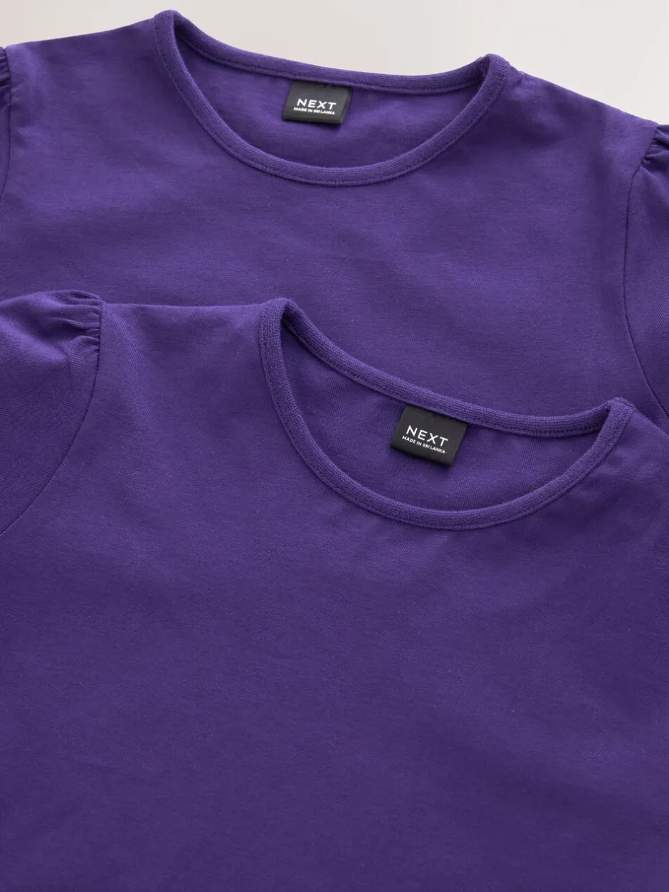 Schoolkleding|T-Shirts|Next Paars - 2 -pack T-shirts met pofmouwen (3-16jaar)
