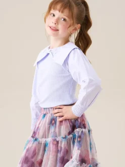 Overhemden En Blouses|Angel & Rocket - Elise Bow Collar Long Sleeve Blouse Paars