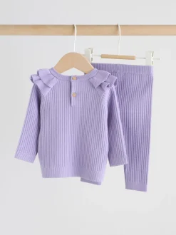 Sets En Combisets|Truien En Breisels|Next Paars - Gebreide babytrui en leggings set 2 -delig (0mnd -3jr)