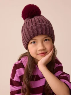 Mutsen, Handschoenen En Sjaals*Next Paars - Geribbelde beanie-muts met pompon (3mnd -16jr)