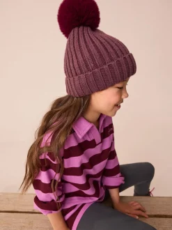 Mutsen, Handschoenen En Sjaals*Next Paars - Geribbelde beanie-muts met pompon (3mnd -16jr)