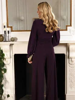 Jumpsuits En Playsuits|Hot Squash - HotSquash jumpsuit met wijde pijpen en blousonmouwen Paars