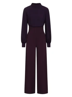 Jumpsuits En Playsuits|Hot Squash - HotSquash jumpsuit met wijde pijpen en blousonmouwen Paars