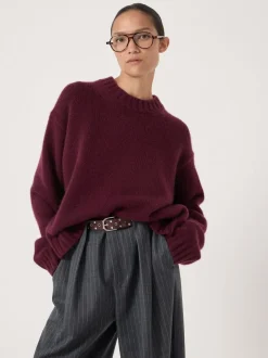 Gebreide Kleding|Hush - Cora Relaxed Chunky Cashmere Crew Jumper Paars