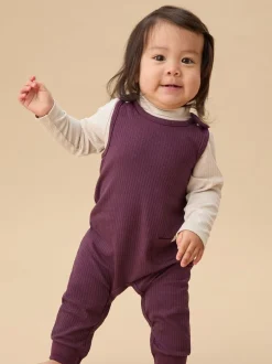 Rompertjes En Tuinbroeken|Tuinbroeken*Mori - Ribbed Romper Dungarees Paars