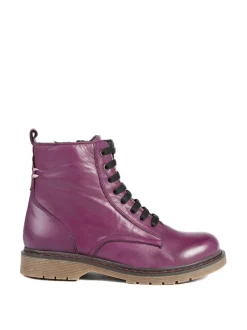 Boots*Pavers - All Leather Block Heel Ankle Boots Paars