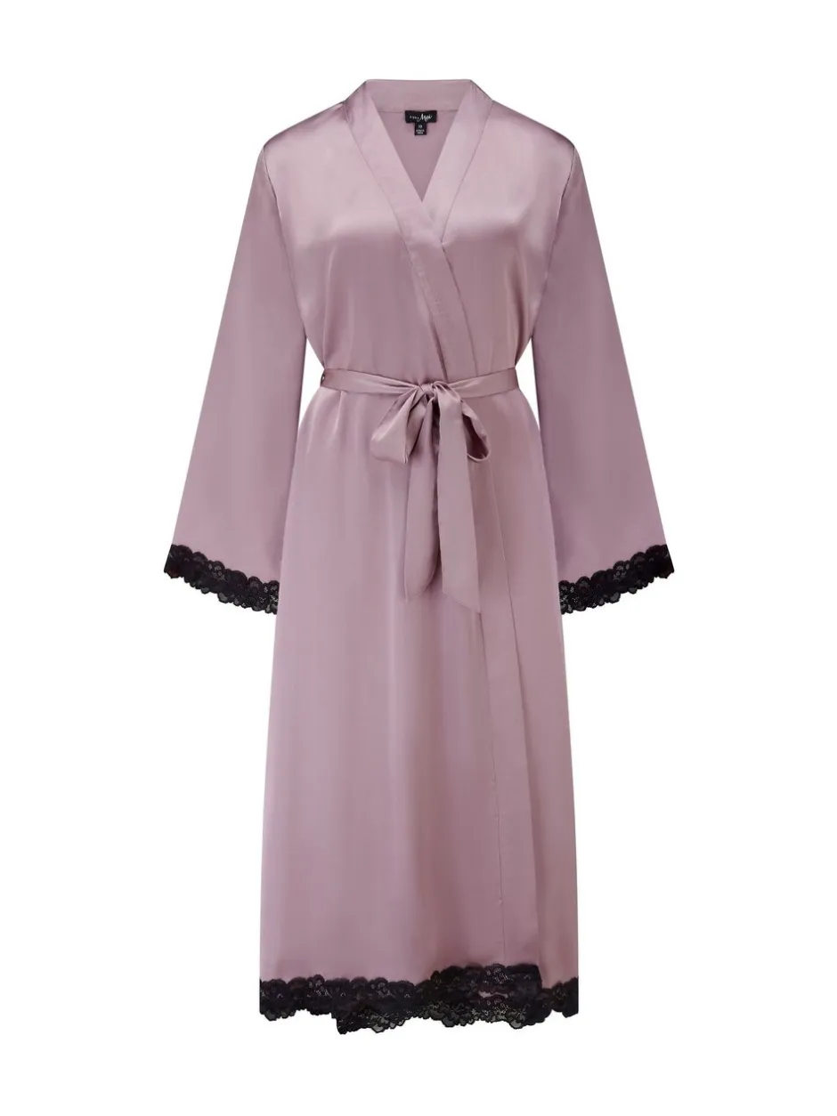 Badjassen*Pour Moi - Dusk Satin and Lace Kimono Sleeve Dressing Gown Paars