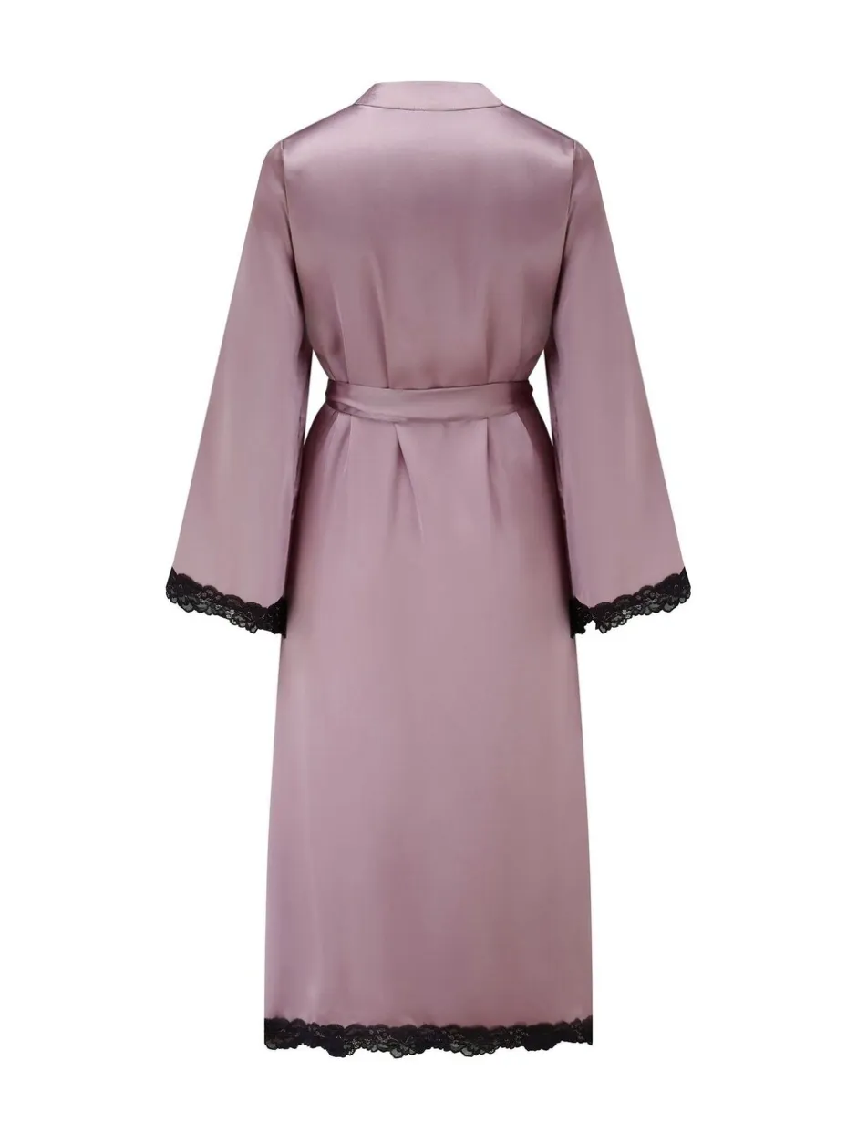 Badjassen*Pour Moi - Dusk Satin and Lace Kimono Sleeve Dressing Gown Paars