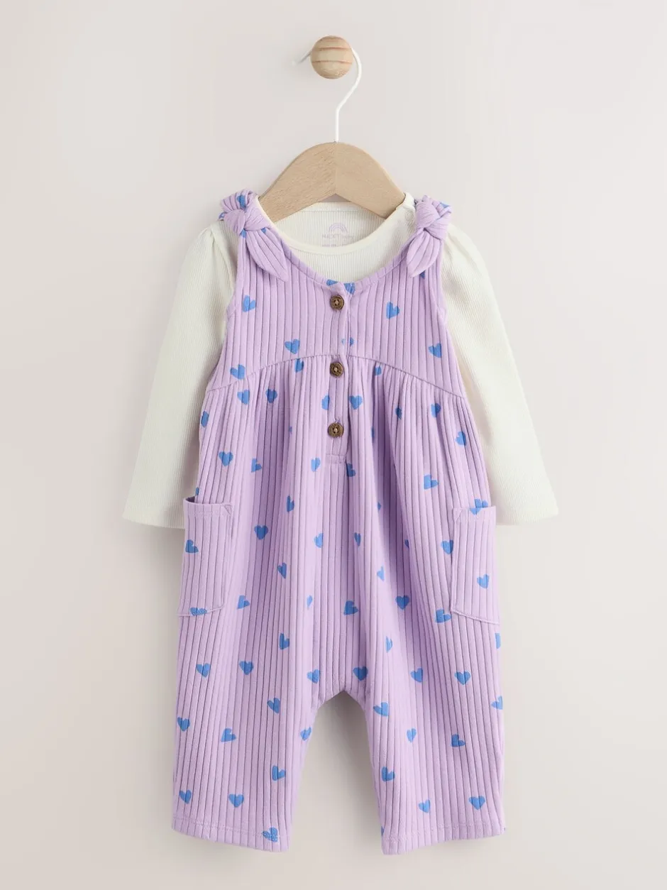 Tuinbroeken|Next - Baby Jersey Bretelbroeken en Bodysuit 2 Pieces Set (0mnd-2jr) Paars hartjes