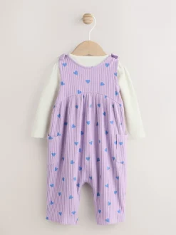 Tuinbroeken|Next - Baby Jersey Bretelbroeken en Bodysuit 2 Pieces Set (0mnd-2jr) Paars hartjes