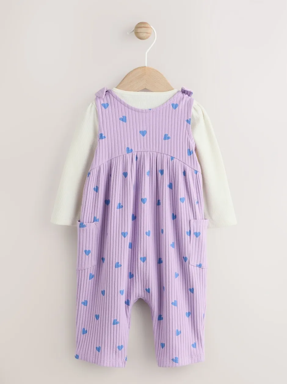 Tuinbroeken|Next - Baby Jersey Bretelbroeken en Bodysuit 2 Pieces Set (0mnd-2jr) Paars hartjes