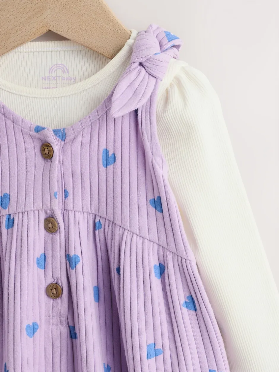 Tuinbroeken|Next - Baby Jersey Bretelbroeken en Bodysuit 2 Pieces Set (0mnd-2jr) Paars hartjes