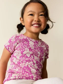 T-Shirts|Next - Short Sleeve Rib T-Shirt (3mths-7yrs) Paars met bloemen