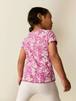 T-Shirts|Next - Short Sleeve Rib T-Shirt (3mths-7yrs) Paars met bloemen