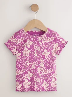 T-Shirts|Next - Short Sleeve Rib T-Shirt (3mths-7yrs) Paars met bloemen