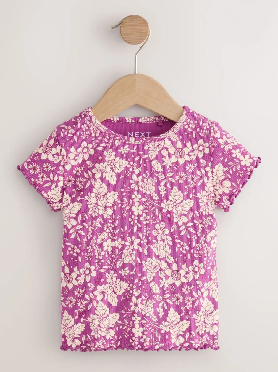 T-Shirts|Next - Short Sleeve Rib T-Shirt (3mths-7yrs) Paars met bloemen