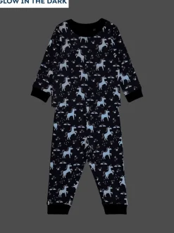 Nachtkleding En Pyjama's|Pyjama's|Jojo Maman Bébé - Print Glow In The Dark Jersey Pyjamas Paars met eenhoornprint