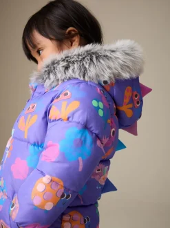 Jassen, Jacks En Kinderwagenpakjes|Jassen En Jacks|Next - Regenbestendig sneeuwpak met imitatiebont (3mnd-7jr) Paars met figuurtjes