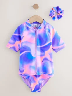 Badkleding|Next - Sunsafe Rash Vest Bikini And Scrunchie Swim Set (3-16yrs) Paars ombre