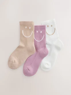 Sokken En Panty's|Sokken En Panty's|Next Paars, Wit en Naturel - 3 Paar enkelsokken met verzachte zool en hoog katoengehalte