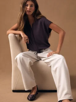 Blouses En Overhemden*Next - V-Neck Short Sleeved Tie Waist Top Paarsblauw