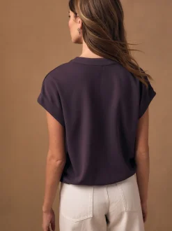 Blouses En Overhemden*Next - V-Neck Short Sleeved Tie Waist Top Paarsblauw
