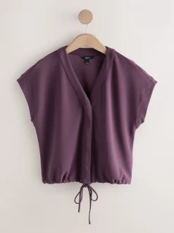 Blouses En Overhemden*Next - V-Neck Short Sleeved Tie Waist Top Paarsblauw